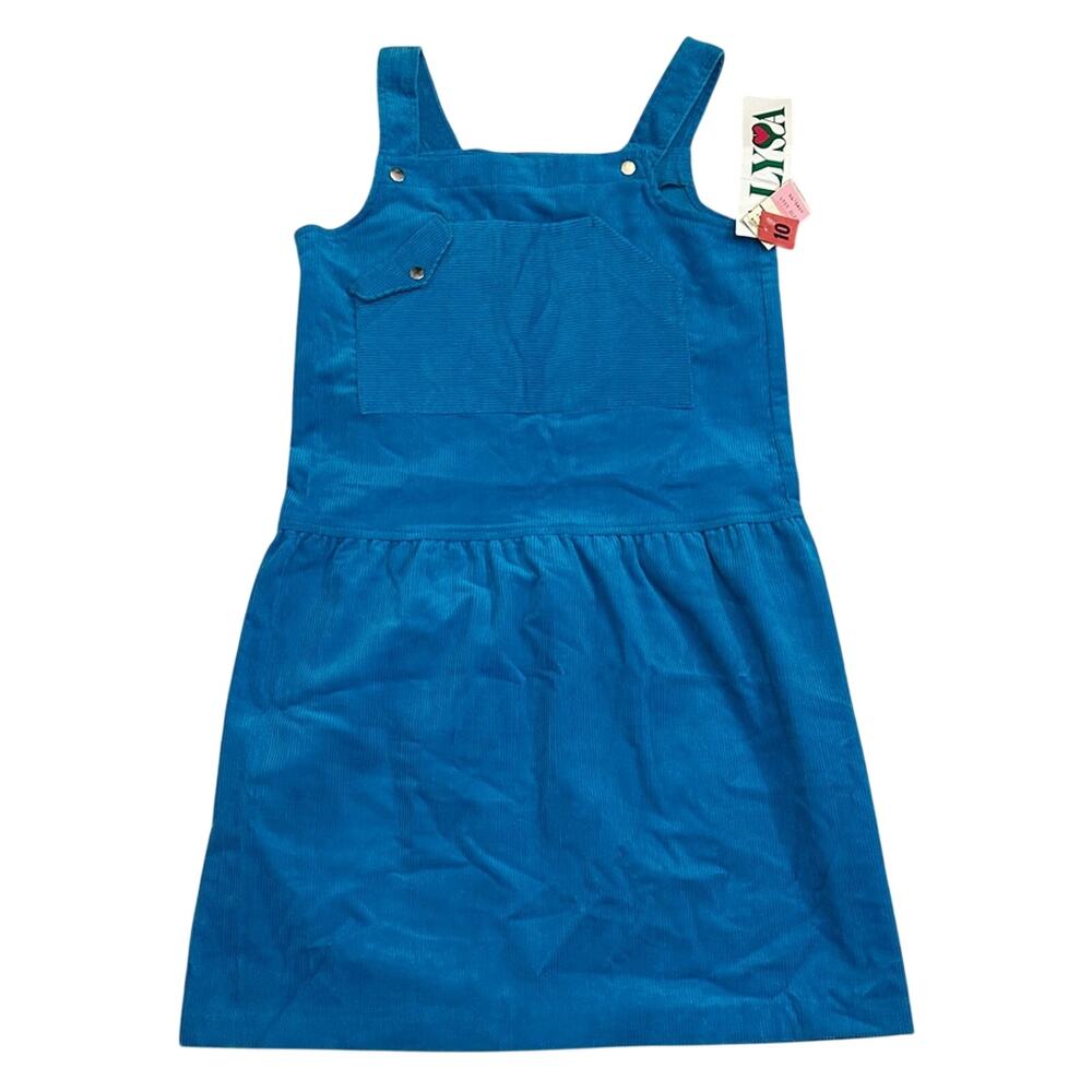 Vintage Deadstock Kids Blue Corduroy Overalls Mini Dress Pocket